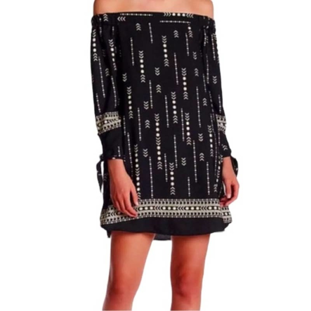 West Kei- Black Off Shoulder Ikat dress-Size Large